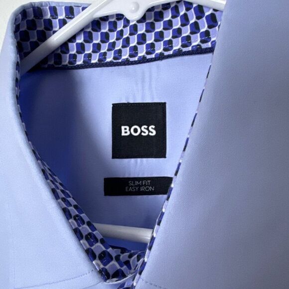 Boss Mens Slim Fit Easy Iron Dress Shirt XL Light Blue - Picture 2 of 7